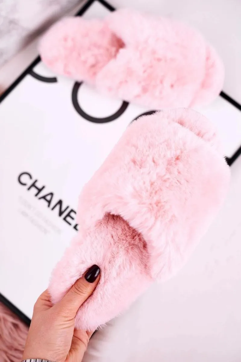 Outlet Damskie Klapki Papcie Futrzane Różowe Sweet Damskie Kapcie Klasyczne
