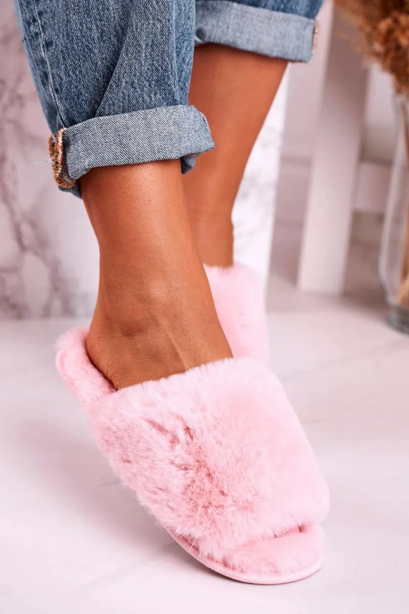 Outlet Damskie Klapki Papcie Futrzane Różowe Sweet Damskie Kapcie Klasyczne