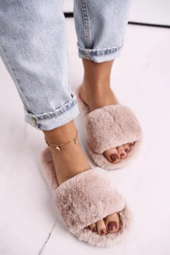 Best Boto Damskie Klapki Papcie Futrzane Jasny Brąz Cold Days