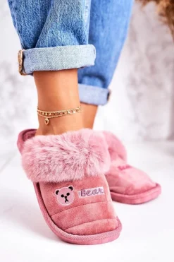 Outlet Damskie Klapki Papcie Z Futerkiem Pudrowy Róż Teddy Damskie Kapcie Klasyczne|Klapki Z Futerkiem