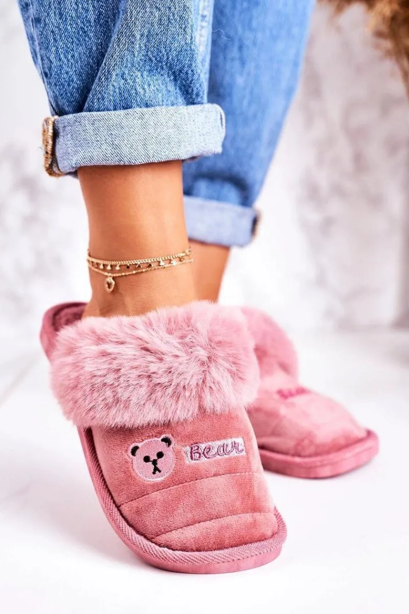 Outlet Damskie Klapki Papcie Z Futerkiem Pudrowy Róż Teddy Damskie Kapcie Klasyczne|Klapki Z Futerkiem