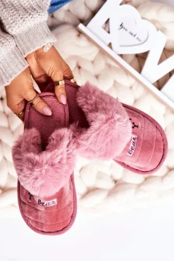 Outlet Damskie Klapki Papcie Z Futerkiem Pudrowy Róż Teddy Damskie Kapcie Klasyczne|Klapki Z Futerkiem