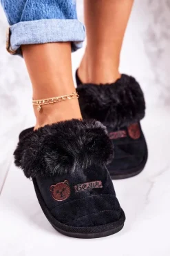 Online Boto Damskie Klapki Papcie Z Futerkiem Czarne Teddy