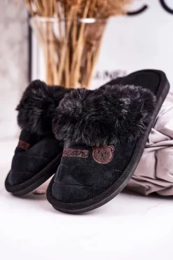 Online Boto Damskie Klapki Papcie Z Futerkiem Czarne Teddy