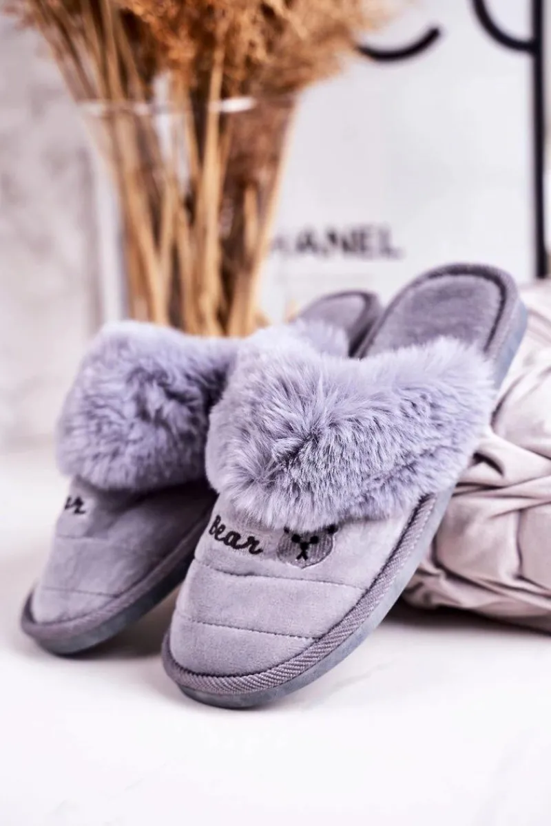 Kapcie Klasyczne|Klapki Z Futerkiem>Boto Damskie Klapki Papcie Z Futerkiem Szare Teddy