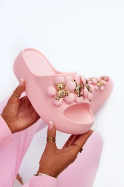 Hot Boto Damskie Klapki Piankowe Z Ozdobami Na Grubej Podeszwie Różowe Bremavia Różowy