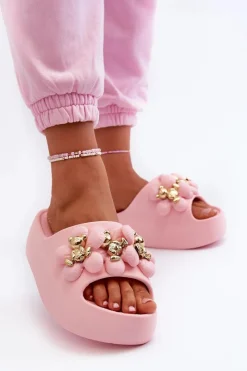 Hot Boto Damskie Klapki Piankowe Z Ozdobami Na Grubej Podeszwie Różowe Bremavia Różowy