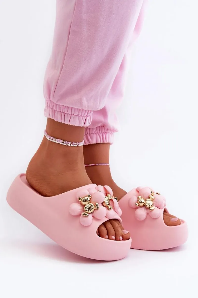 Hot Boto Damskie Klapki Piankowe Z Ozdobami Na Grubej Podeszwie Różowe Bremavia Różowy