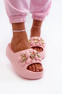 Hot Boto Damskie Klapki Piankowe Z Ozdobami Na Grubej Podeszwie Różowe Bremavia Różowy