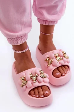 Hot Boto Damskie Klapki Piankowe Z Ozdobami Na Grubej Podeszwie Różowe Bremavia Różowy