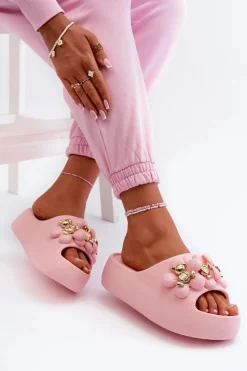 Hot Boto Damskie Klapki Piankowe Z Ozdobami Na Grubej Podeszwie Różowe Bremavia Różowy