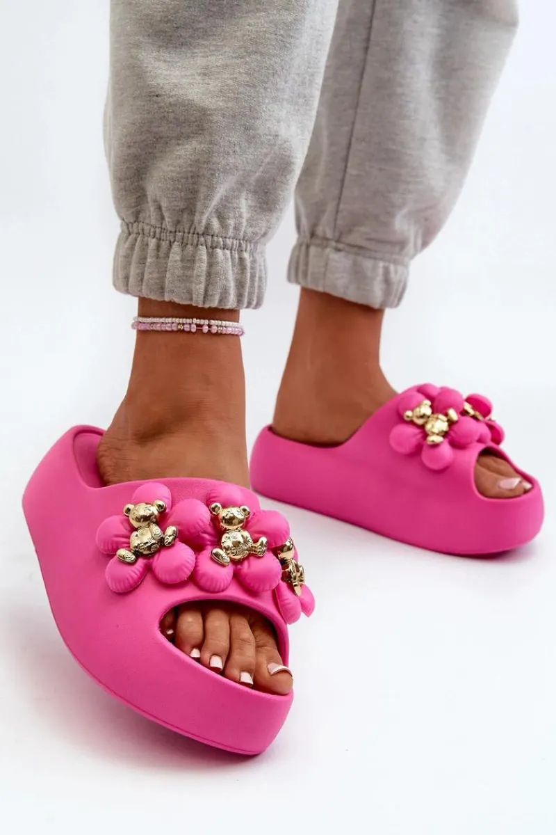 Hot Boto Damskie Klapki Piankowe Z Ozdobami Na Grubej Podeszwie Fuksja Bremavia Różowy