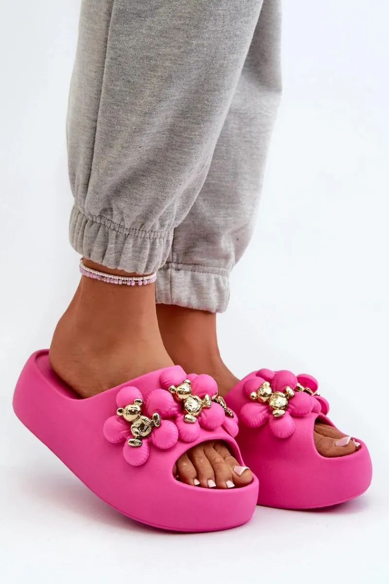 Hot Boto Damskie Klapki Piankowe Z Ozdobami Na Grubej Podeszwie Fuksja Bremavia Różowy