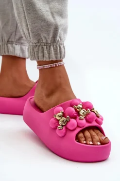 Hot Boto Damskie Klapki Piankowe Z Ozdobami Na Grubej Podeszwie Fuksja Bremavia Różowy