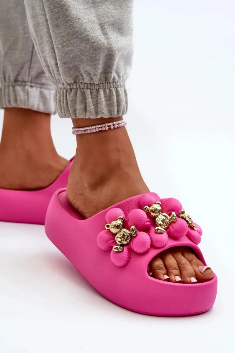 Hot Boto Damskie Klapki Piankowe Z Ozdobami Na Grubej Podeszwie Fuksja Bremavia Różowy