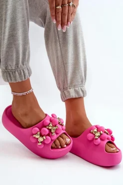 Hot Boto Damskie Klapki Piankowe Z Ozdobami Na Grubej Podeszwie Fuksja Bremavia Różowy