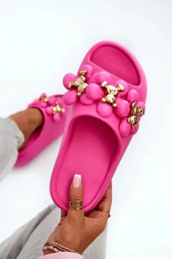 Hot Boto Damskie Klapki Piankowe Z Ozdobami Na Grubej Podeszwie Fuksja Bremavia Różowy