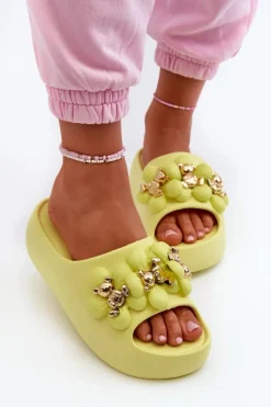 Best Damskie Klapki Piankowe Z Ozdobami Na Grubej Podeszwie Limonkowe Bremavia Damskie Klapki Na Platformie|Klapki Damskie Klasyczne