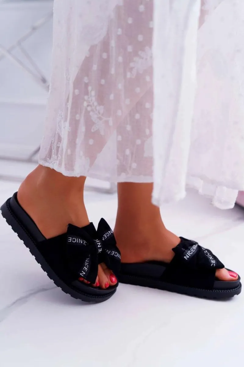 Online Boto Damskie Klapki Profilowana Wkładka Z Kokardką Czarne Juicy