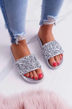 Sale Damskie Klapki Srebrne Glamour Damskie Klapki Damskie Klasyczne