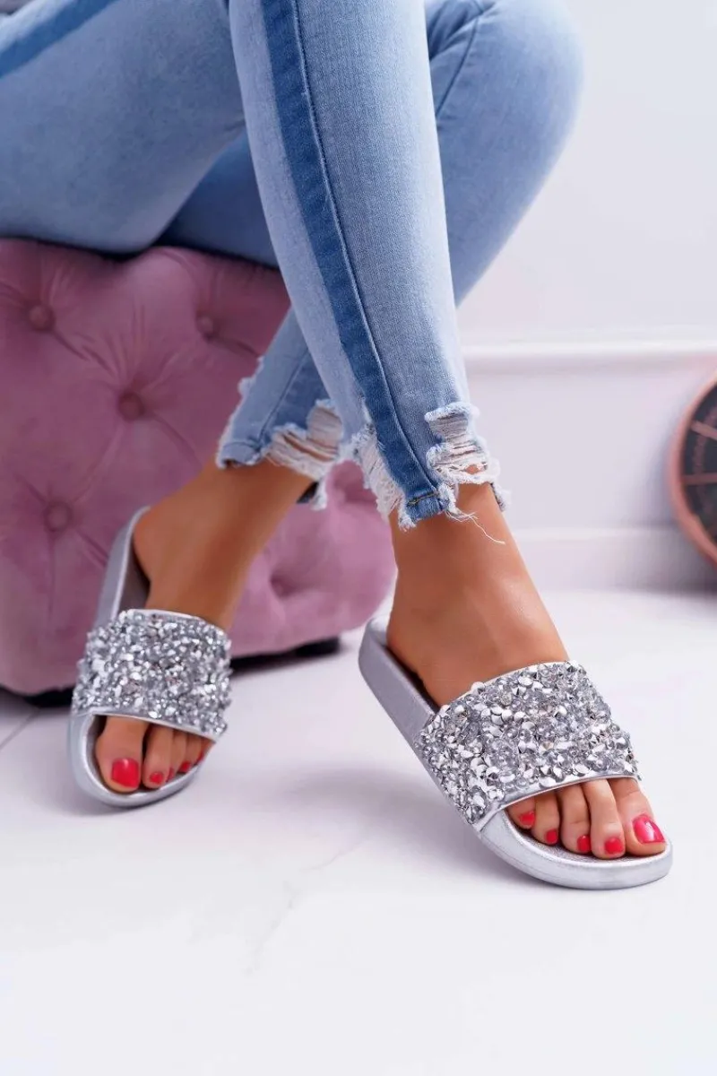 Sale Damskie Klapki Srebrne Glamour Damskie Klapki Damskie Klasyczne