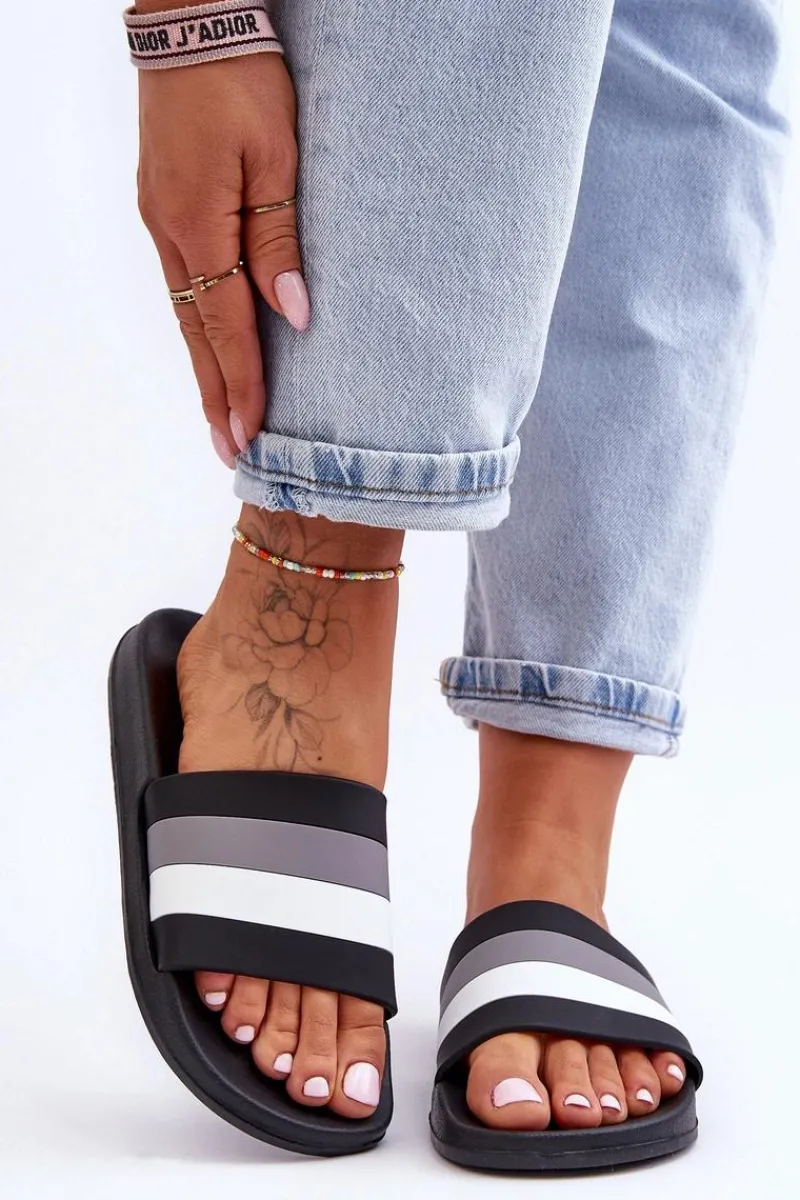 Klapki Sportowe|Klapki Basenowe>Boto Damskie Klapki W Paski Czarne Vision