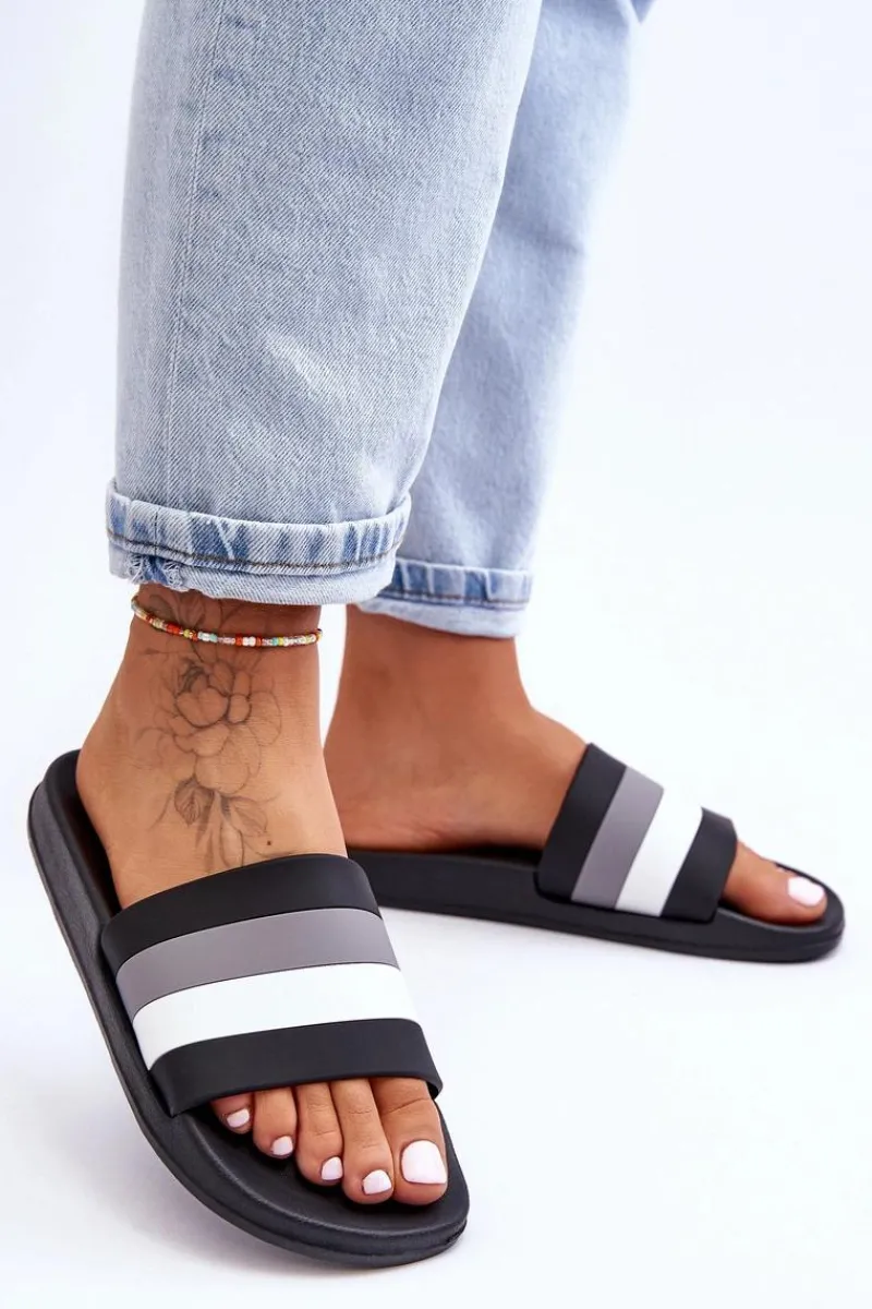 Klapki Sportowe|Klapki Basenowe>Boto Damskie Klapki W Paski Czarne Vision