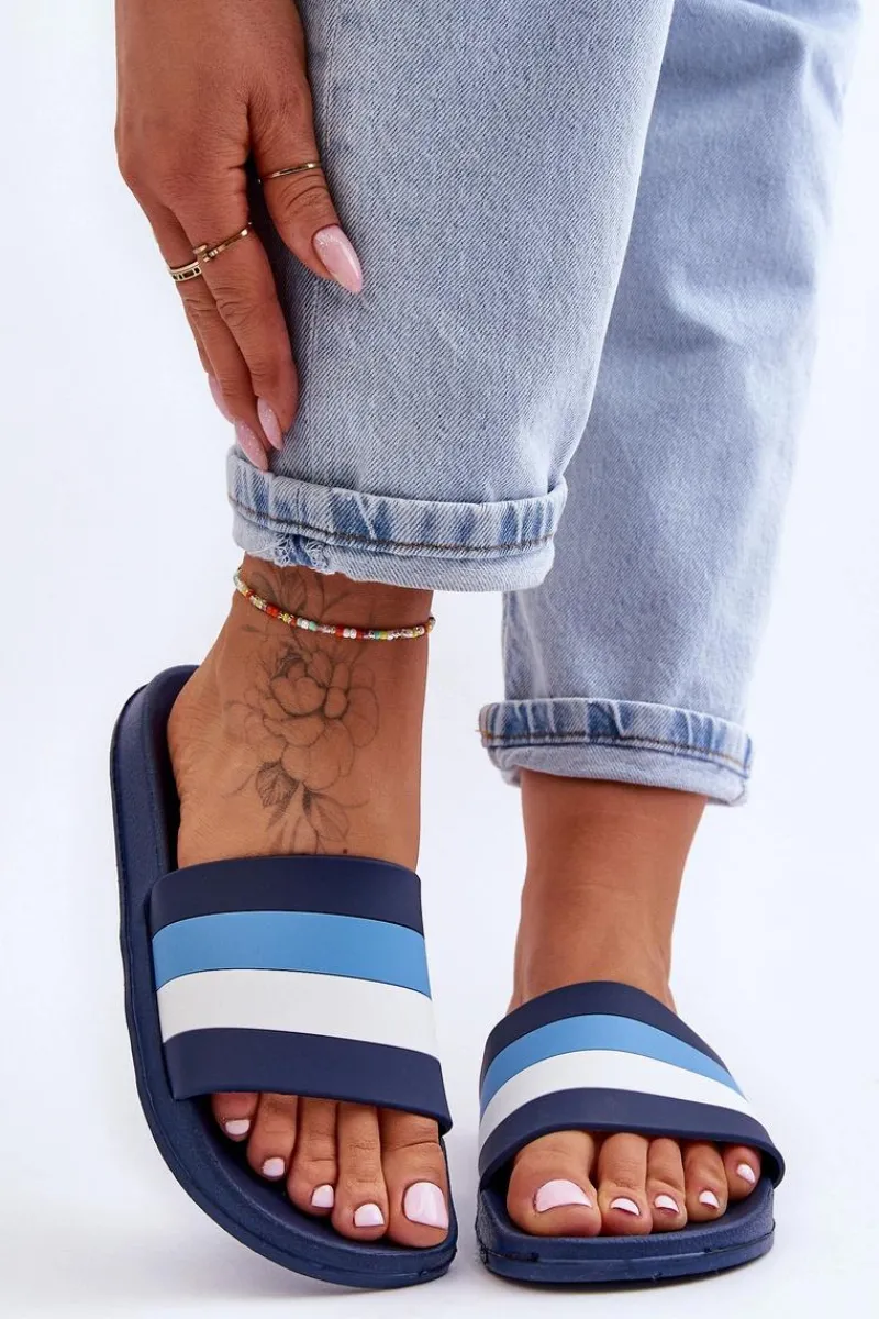 Outlet Damskie Klapki W Paski Granatowe Vision Damskie Klapki Sportowe|Klapki Basenowe