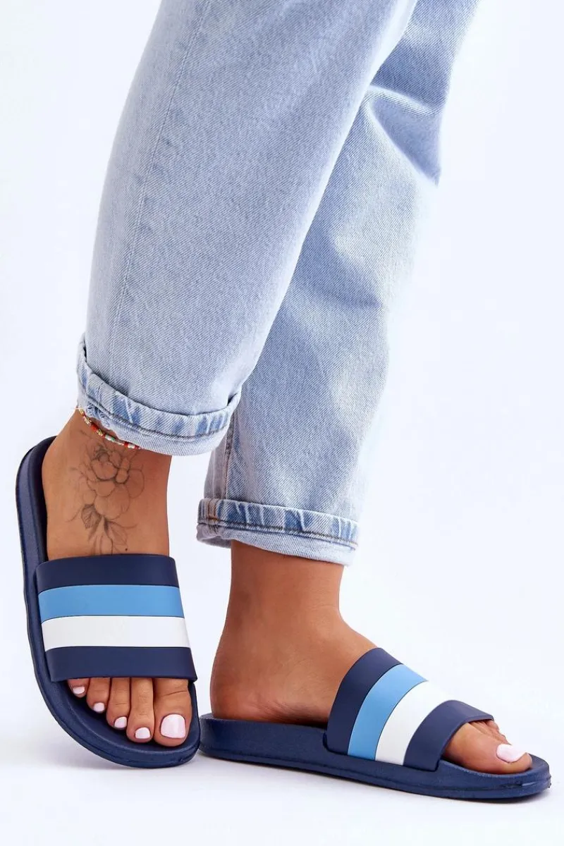 Outlet Damskie Klapki W Paski Granatowe Vision Damskie Klapki Sportowe|Klapki Basenowe