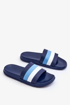 Outlet Damskie Klapki W Paski Granatowe Vision Damskie Klapki Sportowe|Klapki Basenowe