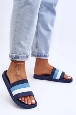 Outlet Damskie Klapki W Paski Granatowe Vision Damskie Klapki Sportowe|Klapki Basenowe