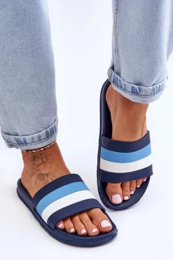Outlet Damskie Klapki W Paski Granatowe Vision Damskie Klapki Sportowe|Klapki Basenowe