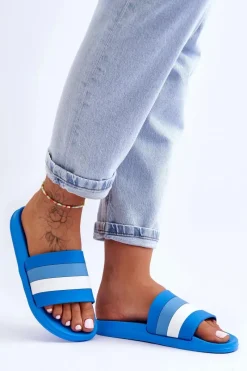 Online Boto Damskie Klapki W Paski Niebieskie Vision
