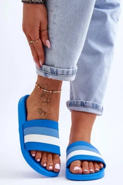 Online Boto Damskie Klapki W Paski Niebieskie Vision