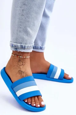Online Boto Damskie Klapki W Paski Niebieskie Vision