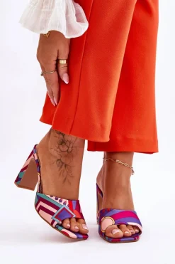 Clearance Damskie Klapki We Wzory Na Obcasie Fioletowe Adelise Damskie Klapki Na Obcasie|Klapki Damskie Klasyczne