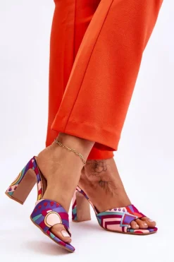 Clearance Damskie Klapki We Wzory Na Obcasie Fioletowe Adelise Damskie Klapki Na Obcasie|Klapki Damskie Klasyczne