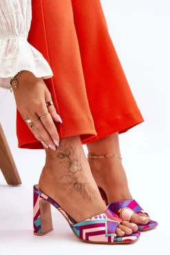 Clearance Damskie Klapki We Wzory Na Obcasie Fioletowe Adelise Damskie Klapki Na Obcasie|Klapki Damskie Klasyczne