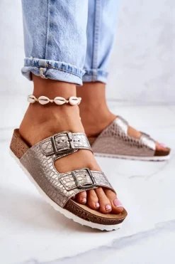 Klapki Damskie Klasyczne>INBLU Damskie Klapki Wsuwane NM000027 Srebrne