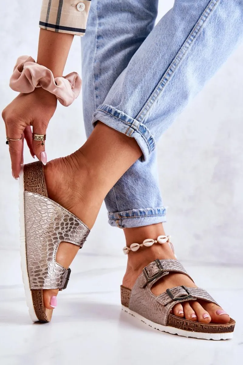 Klapki Damskie Klasyczne>INBLU Damskie Klapki Wsuwane NM000027 Srebrne