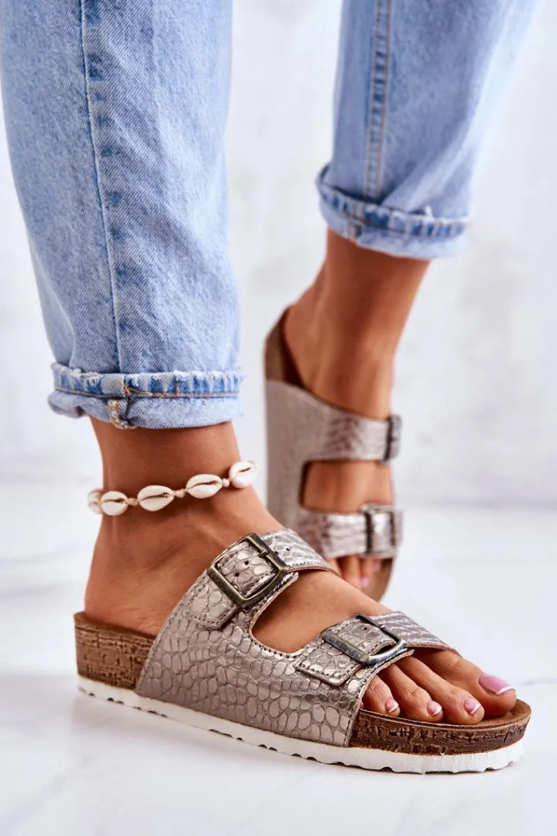 Klapki Damskie Klasyczne>INBLU Damskie Klapki Wsuwane NM000027 Srebrne