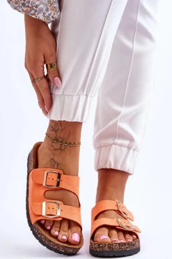 Best Damskie Klapki Wsuwane Na Korkowej Podeszwie Pomarańczowe Cortina Damskie Klapki Korkowe|Klapki Damskie Klasyczne