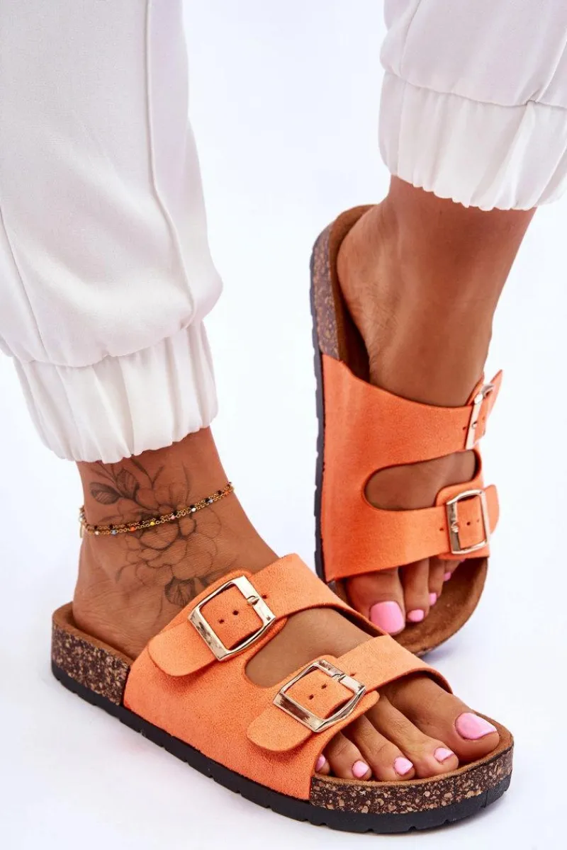 Best Damskie Klapki Wsuwane Na Korkowej Podeszwie Pomarańczowe Cortina Damskie Klapki Korkowe|Klapki Damskie Klasyczne