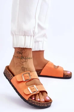 Best Damskie Klapki Wsuwane Na Korkowej Podeszwie Pomarańczowe Cortina Damskie Klapki Korkowe|Klapki Damskie Klasyczne