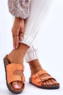 Best Damskie Klapki Wsuwane Na Korkowej Podeszwie Pomarańczowe Cortina Damskie Klapki Korkowe|Klapki Damskie Klasyczne