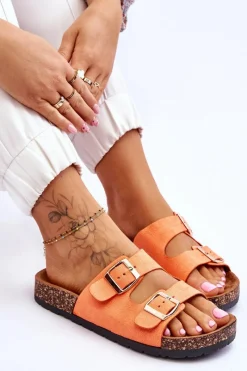 Best Damskie Klapki Wsuwane Na Korkowej Podeszwie Pomarańczowe Cortina Damskie Klapki Korkowe|Klapki Damskie Klasyczne