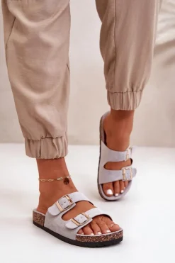 Best Boto Damskie Klapki Wsuwane Na Korkowej Podeszwie Szare Cortina