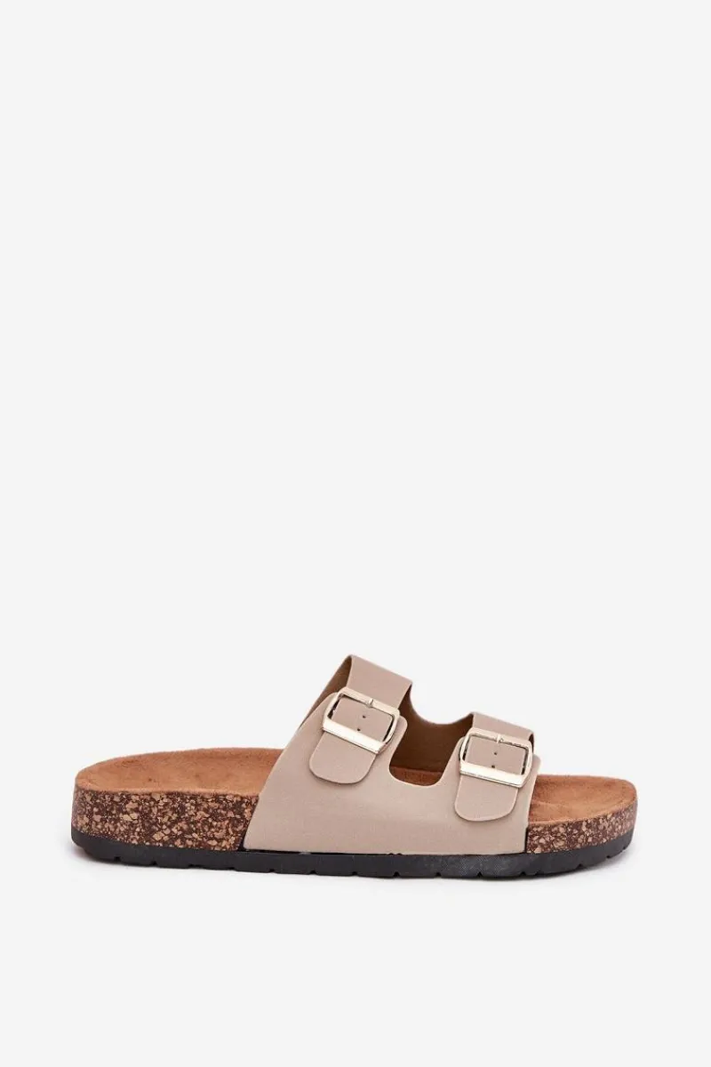 Boto Damskie Klapki Wsuwane Na Korkowej Podeszwie Beżowe Cortina