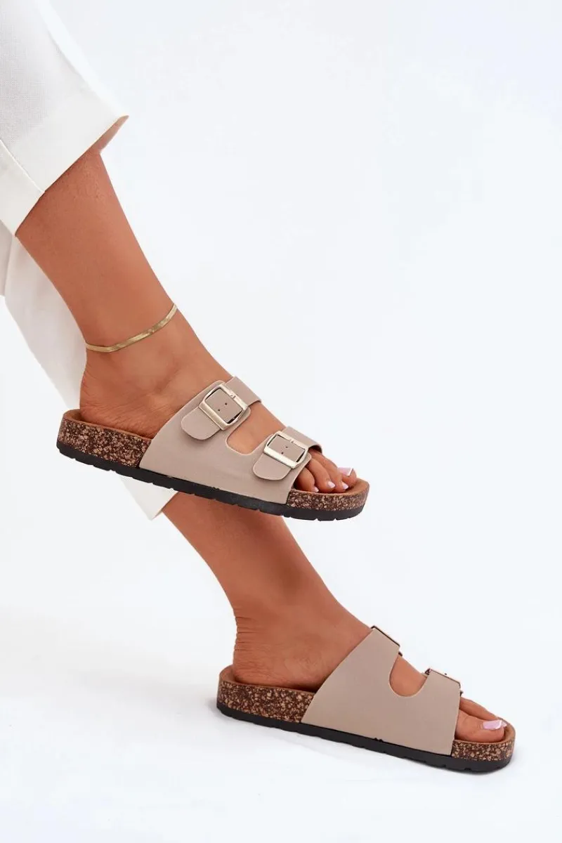 Boto Damskie Klapki Wsuwane Na Korkowej Podeszwie Beżowe Cortina