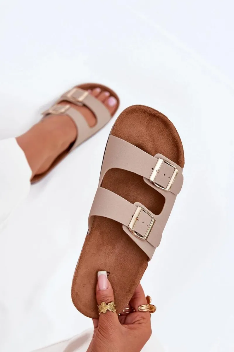 Boto Damskie Klapki Wsuwane Na Korkowej Podeszwie Beżowe Cortina